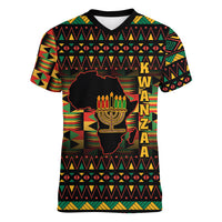 Kwanzaa Festival Women V Neck T Shirt Kinara Candles African Pattern - Wonder Print Shop