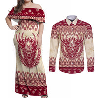 Austria Christmas Couples Matching Off Shoulder Maxi Dress and Long Sleeve Button Shirt Krampus Xmas Pattern - Wonder Print Shop