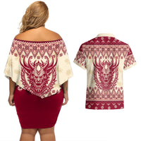 Austria Christmas Couples Matching Off Shoulder Short Dress and Hawaiian Shirt Krampus Xmas Pattern - Wonder Print Shop