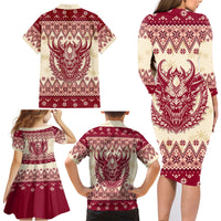 Austria Christmas Family Matching Long Sleeve Bodycon Dress and Hawaiian Shirt Krampus Xmas Pattern - Wonder Print Shop
