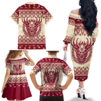 Austria Christmas Family Matching Off Shoulder Long Sleeve Dress and Hawaiian Shirt Krampus Xmas Pattern - Wonder Print Shop