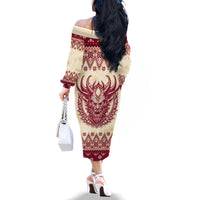 Austria Christmas Family Matching Off Shoulder Long Sleeve Dress and Hawaiian Shirt Krampus Xmas Pattern - Wonder Print Shop