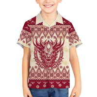 Austria Christmas Family Matching Off Shoulder Maxi Dress and Hawaiian Shirt Krampus Xmas Pattern - Wonder Print Shop