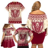 Austria Christmas Family Matching Off Shoulder Short Dress and Hawaiian Shirt Krampus Xmas Pattern - Wonder Print Shop