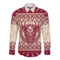 Austria Christmas Long Sleeve Button Shirt Krampus Xmas Pattern - Wonder Print Shop