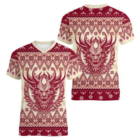 Austria Christmas Women V Neck T Shirt Krampus Xmas Pattern - Wonder Print Shop