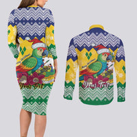 Personalized Saint Vincent and the Grenadines Christmas Couples Matching Long Sleeve Bodycon Dress and Long Sleeve Button Shirt Santa Vincent Parrot - Wonder Print Shop