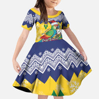Personalized Saint Vincent and the Grenadines Christmas Kid Short Sleeve Dress Santa Vincent Parrot - Wonder Print Shop
