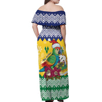 Personalized Saint Vincent and the Grenadines Christmas Off Shoulder Maxi Dress Santa Vincent Parrot - Wonder Print Shop