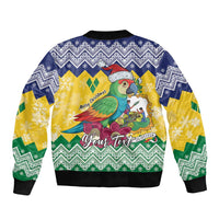 Personalized Saint Vincent and the Grenadines Christmas Sleeve Zip Bomber Jacket Santa Vincent Parrot - Wonder Print Shop