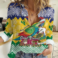 Personalized Saint Vincent and the Grenadines Christmas Women Casual Shirt Santa Vincent Parrot - Wonder Print Shop