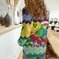 Personalized Saint Vincent and the Grenadines Christmas Women Casual Shirt Santa Vincent Parrot - Wonder Print Shop