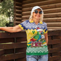 Personalized Saint Vincent and the Grenadines Christmas Women Polo Shirt Santa Vincent Parrot - Wonder Print Shop