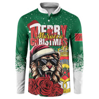 Morocco Christmas Button Sweatshirt Santa Lion With Rose Xmas Vibe - Wonder Print Shop