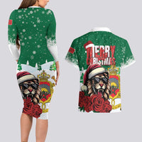 Morocco Christmas Couples Matching Long Sleeve Bodycon Dress and Hawaiian Shirt Santa Lion With Rose Xmas Vibe - Wonder Print Shop