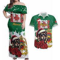 Morocco Christmas Couples Matching Off Shoulder Maxi Dress and Hawaiian Shirt Santa Lion With Rose Xmas Vibe - Wonder Print Shop