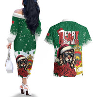 Morocco Christmas Couples Matching Off The Shoulder Long Sleeve Dress and Hawaiian Shirt Santa Lion With Rose Xmas Vibe - Wonder Print Shop