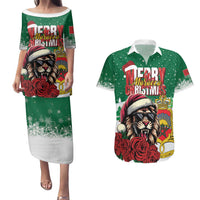 Morocco Christmas Couples Matching Puletasi and Hawaiian Shirt Santa Lion With Rose Xmas Vibe - Wonder Print Shop