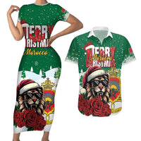 Morocco Christmas Couples Matching Short Sleeve Bodycon Dress and Hawaiian Shirt Santa Lion With Rose Xmas Vibe - Wonder Print Shop