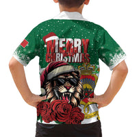 Morocco Christmas Family Matching Off Shoulder Maxi Dress and Hawaiian Shirt Santa Lion With Rose Xmas Vibe - Wonder Print Shop