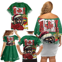 Morocco Christmas Family Matching Off Shoulder Short Dress and Hawaiian Shirt Santa Lion With Rose Xmas Vibe - Wonder Print Shop