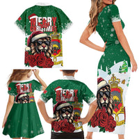 Morocco Christmas Family Matching Short Sleeve Bodycon Dress and Hawaiian Shirt Santa Lion With Rose Xmas Vibe - Wonder Print Shop