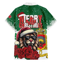Morocco Christmas Family Matching Short Sleeve Bodycon Dress and Hawaiian Shirt Santa Lion With Rose Xmas Vibe - Wonder Print Shop