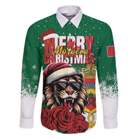 Morocco Christmas Family Matching Short Sleeve Bodycon Dress and Hawaiian Shirt Santa Lion With Rose Xmas Vibe - Wonder Print Shop