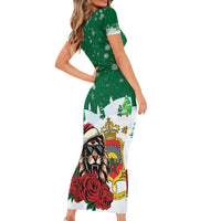Morocco Christmas Family Matching Short Sleeve Bodycon Dress and Hawaiian Shirt Santa Lion With Rose Xmas Vibe - Wonder Print Shop