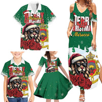 Morocco Christmas Family Matching Summer Maxi Dress and Hawaiian Shirt Santa Lion With Rose Xmas Vibe - Wonder Print Shop