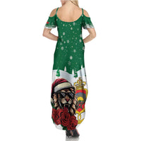Morocco Christmas Family Matching Summer Maxi Dress and Hawaiian Shirt Santa Lion With Rose Xmas Vibe - Wonder Print Shop