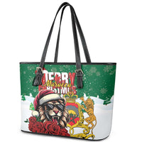Morocco Christmas Leather Tote Bag Santa Lion With Rose Xmas Vibe - Wonder Print Shop