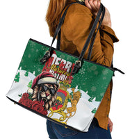 Morocco Christmas Leather Tote Bag Santa Lion With Rose Xmas Vibe - Wonder Print Shop