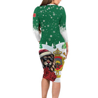Morocco Christmas Long Sleeve Bodycon Dress Santa Lion With Rose Xmas Vibe - Wonder Print Shop