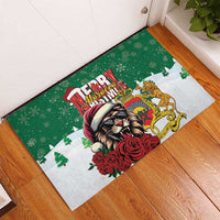 Morocco Christmas Rubber Doormat Santa Lion With Rose Xmas Vibe - Wonder Print Shop
