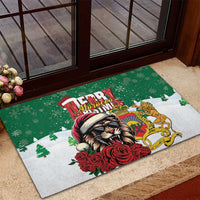 Morocco Christmas Rubber Doormat Santa Lion With Rose Xmas Vibe - Wonder Print Shop