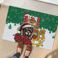 Morocco Christmas Rubber Doormat Santa Lion With Rose Xmas Vibe - Wonder Print Shop