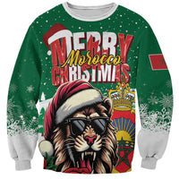 Morocco Christmas Sweatshirt Santa Lion With Rose Xmas Vibe - Wonder Print Shop