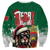 Morocco Christmas Sweatshirt Santa Lion With Rose Xmas Vibe - Wonder Print Shop