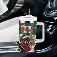 Morocco Christmas Tumbler With Handle Santa Lion With Rose Xmas Vibe - Wonder Print Shop