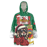 Morocco Christmas Wearable Blanket Hoodie Santa Lion With Rose Xmas Vibe - Wonder Print Shop