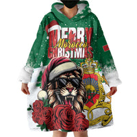 Morocco Christmas Wearable Blanket Hoodie Santa Lion With Rose Xmas Vibe - Wonder Print Shop