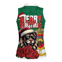 Morocco Christmas Women Sleeveless Polo Shirt Santa Lion With Rose Xmas Vibe - Wonder Print Shop