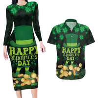 Ireland St Patrick's Day Couples Matching Long Sleeve Bodycon Dress and Hawaiian Shirt Irish Shamrocks Leprechaun
