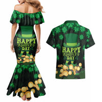 Ireland St Patrick's Day Couples Matching Mermaid Dress and Hawaiian Shirt Irish Shamrocks Leprechaun