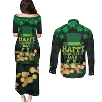 Ireland St Patrick's Day Couples Matching Puletasi and Long Sleeve Button Shirt Irish Shamrocks Leprechaun