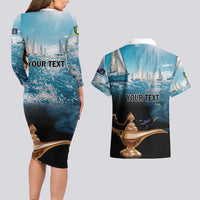 Personalised British Virgin Islands Couples Matching Long Sleeve Bodycon Dress and Hawaiian Shirt Vigilate Golden Lamps