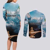 Personalised British Virgin Islands Couples Matching Long Sleeve Bodycon Dress and Long Sleeve Button Shirt Vigilate Golden Lamps