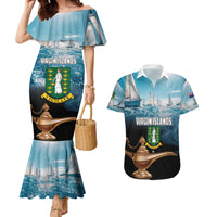 Personalised British Virgin Islands Couples Matching Mermaid Dress and Hawaiian Shirt Vigilate Golden Lamps