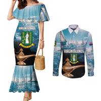 Personalised British Virgin Islands Couples Matching Mermaid Dress and Long Sleeve Button Shirt Vigilate Golden Lamps